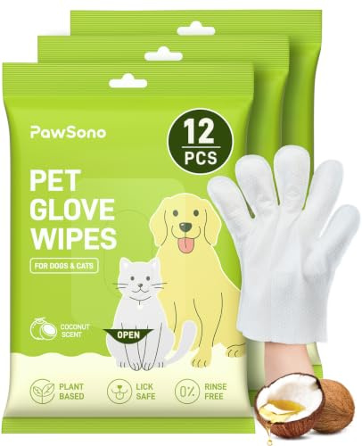 PawSono Lingettes Gant pour Chien & Chat 36pcs, Lingettes Nettoyantes Extra Larges Épaisses sans Rinçage, Lingettes Déodorantes pour Pattes, Oreilles, Yeux, Museau & Pelage, Toilettage Animaux