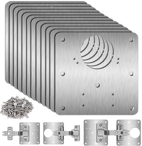 Pack of 12 Hinge Repair Plates, Kitchen Stainless Steel Hinge Repair Plate | for Repair of Door, Cabinet, Home Furniture, Drawer, Boxes, Window, with 72 Screws (9 x 9 cm)