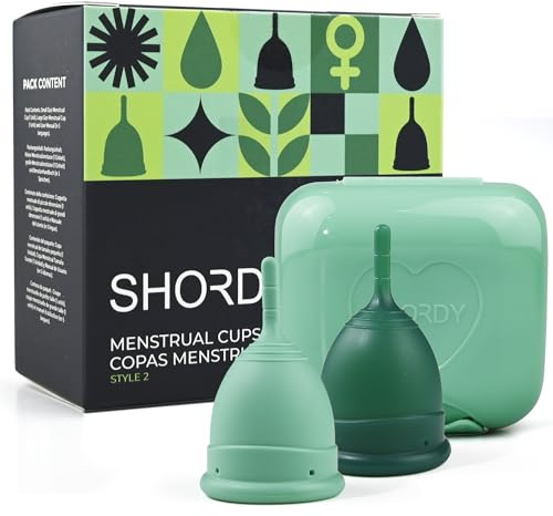Shordy Reusable Menstrual Cup Set of 2 (Small & Large) – Soft Medical-Grade Silicone Period Cups for Active Lifestyles with 12-Hour Comfortable Wear – Alternative to Pads, Tampons & Disc