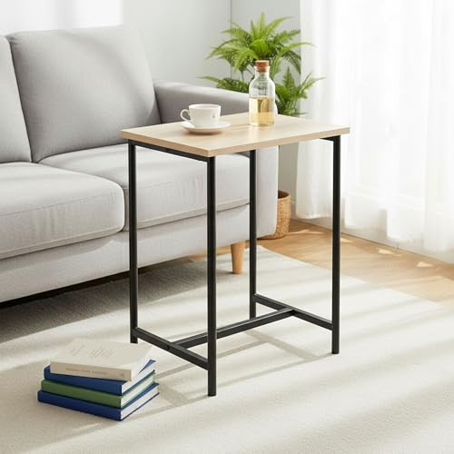 INDE MOBLEKIT | Mesa Auxiliar Metal y Madera 40x30x50 cm con Patas Negras, Mesita Lateral Compacta Acabado Mate, Ideal para Salón, Dormitorio, Entrada o Mesa de Noche