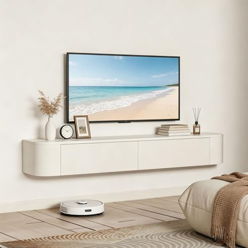 YLGJ&TIDY Floating TV Stand 120CM, Wall Mounted TV Cabinet, Modern Media Wall Floating TV Unit, Mounted TV Table with 2 Pull-Out Doors, TV Stands Cabinet for Living Room, Bedroom, White