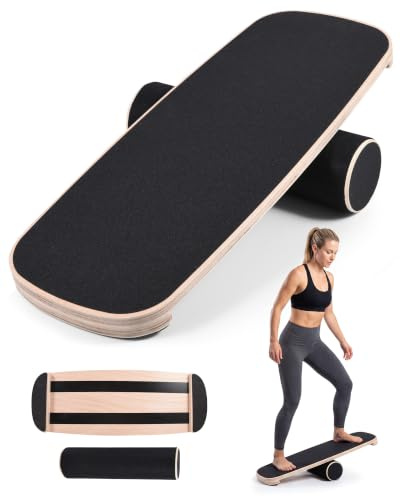 Balance Trainer Board for Adults, Surf Balance Board with Adjustable Stoppers，Wooden balance board, 300lbs capacity, non-slip surface, for core strength & balance, surfing skateboarding workout