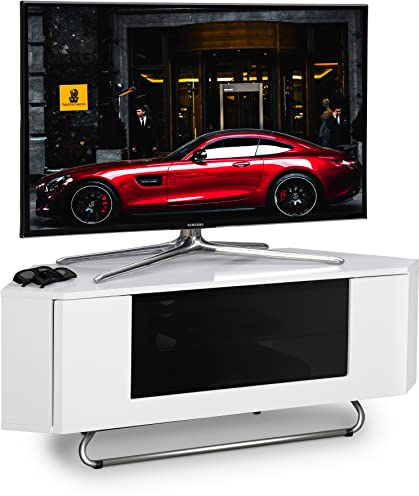 Centurion Supports Hampshire Corner-Friendly Gloss White with Black Contrast Beam-Thru Remote Friendly Door 26-50 Flat Screen TV Cabinet