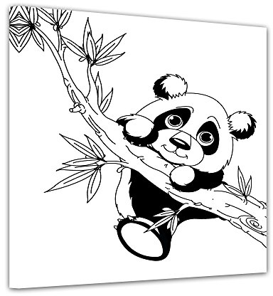 Panda am Ast - Ausmalbild auf Leinwand, aufgespannt auf Rahmen - Quadrat-Format - 30x30 cm
