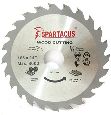Spartacus 165mm Diameter x 24 Teeth x 30mm Bore Wood Cutting Circular Saw Blade Fits Milwaukee CS55