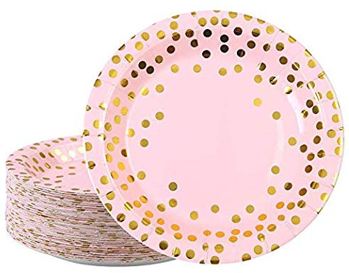 Piatto usa e getta Bronzing Pink Stripes Accessorio per paillette Vassoio di carta rosa per compleanno Decorazioni natalizie 30 pezzi