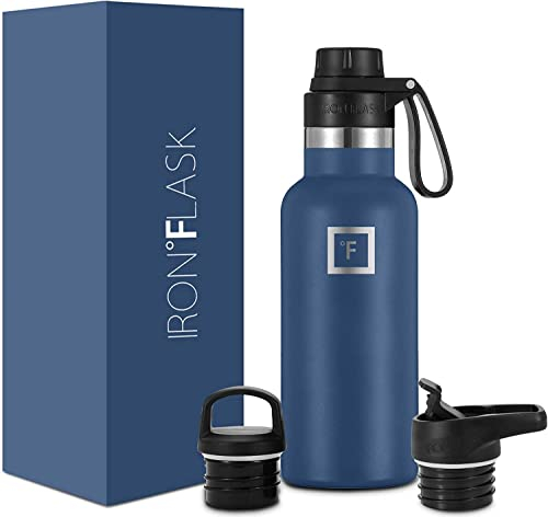 Insulated Water Bottle with Spout Lid Narrow - 470ml (3 Lids) - Cold 24hrs & Hot 12hrs Drinks - Double-Walled Stainless Steel Metal Leakproof Travel Sports Gym Camping & Hiking Hydration Flask