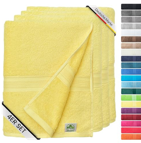 leevitex® Premium Handtücher 4er Set 50x100 cm, 100% Baumwolle Frottee, 500 g/m², Öko-Tex Standard 100, saugstark und weich, Gelb/Mais