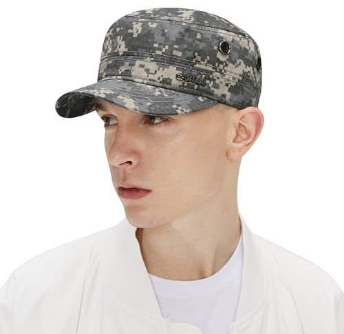 CACUSS Herren Baumwolle Vintage Army Kappe Cadet Hat Military Flat Top Verstellbare Baseballmütze Sommer Trucker Hut