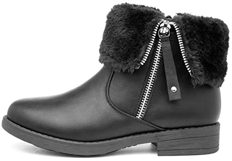 Lilley Girls Black Faux Fur Zip Up Ankle Boot - Size 5 UK - Black