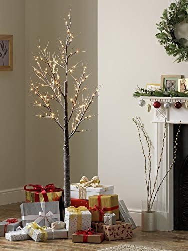 Dawsons Living Pre-Lit Twig Tree 4ft - White Snow Birch Outdoor and Indoor Decorative Festive Tree - LED Lights (125cm / 4 Foot)