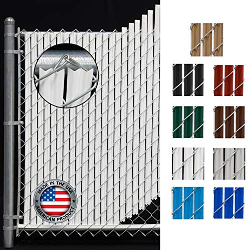 Cerca fuente onda listón – Base de pared única con cierre de cadena de enlace de privacidad – 9 colores (6 pies, blanco)