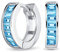 Klassische Braut Creolen mit Baguette-Schliff CZ im Kanal-Set Kpop Huggie für Damen und Herren, simuliertes Aquamarinblaues Zirkonia, .925 Sterlingsilber