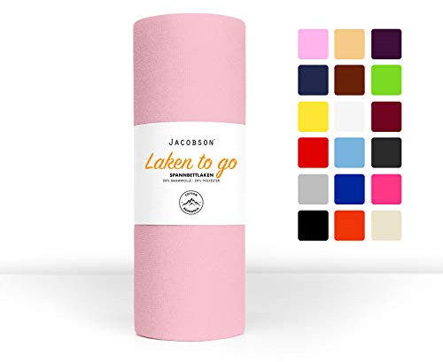 Jacobson Laken to GO Spannbettlaken Jersey Spannbetttücher Bettlaken 50% Baumwolle 50% Polyester (140x200-160x200cm 1er Set, Rosa)