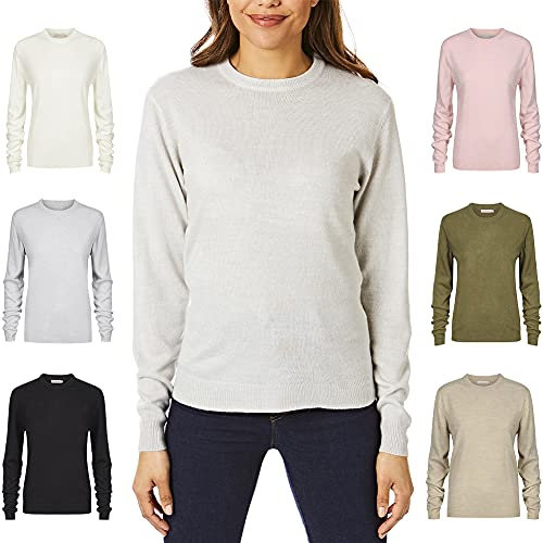Light & Shade Womens Crew Neck Top Supersoft Knitted Jumper, Light Grey, XL
