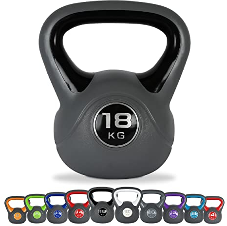 MSPORTS Kettlebell 2 – 20 kg inkl. Übungsposter Kugelhantel (18 Kg - Black)