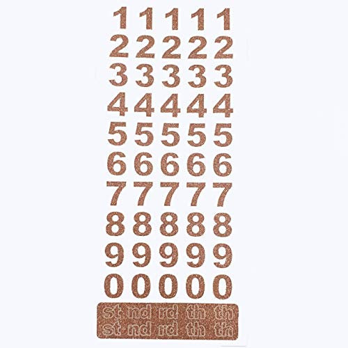 15mm Glitter / Diamante Number Stickers - Self Adhesive Birthday Card Embellishments (Rose Gold Glitter Bold)