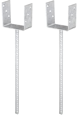 Alberts 215101 U-Pfostenträger | mit Betonanker aus Riffelstahl | feuerverzinkt | lichte Breite 101 mm | Länge Betonanker 400 mm | 2er Set