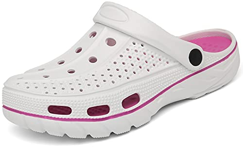 INMINPIN Zoccoli e Sabot Donna Uomo Antiscivolo Scarpe da Giardino Sandali da Spiaggia Estate Pantofole da All'aperto con Supporto per Arco,Bianco Rosa,36/37 EU