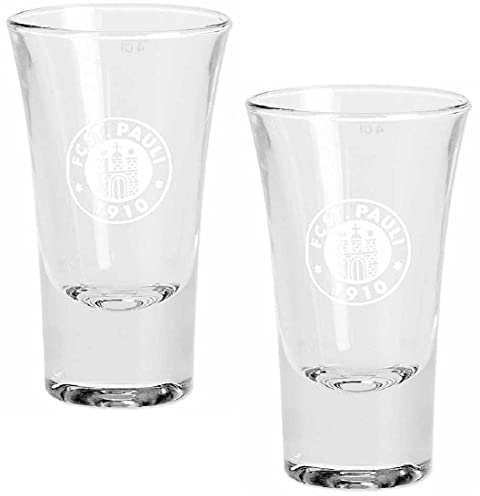 FC St. Pauli Schnapsglas 2er-Set - Logo weiß - Glas, Shot glases - Plus Aufkleber Fans gegen Rechts