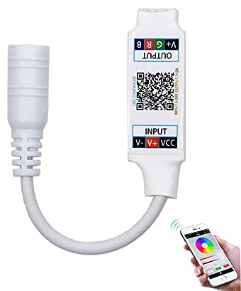 TOPXCDZ Mini RGB Bluetooth Controller DC 5V 12V 24V Musik BT Smart APP Controller Lichtleiste Steuerung für RGB LED Streifen 43mm indoor use (Mini DC Bluetooth Weiß)
