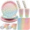 Cisolen 80 Pieces Party Tableware Set Disposable with Gold Dot Paper Plates Cups Napkins Straws for Christmas Party Birthday Wedding Baby Shower