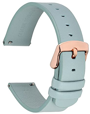 WOCCI 18mm Dünne Flache Leder Uhrenarmband für Smartwatch mit Roségoldener Schnalle (Hellblau)