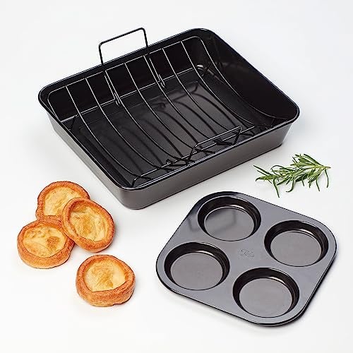 Tala Performance Extra Large Roaster with Rack and Free Large Yorkshire Pan, Professional Gauge Carbon Steel with Eclipse Premium Non-Stick Coating, Ideal for All Cooking and Roasting