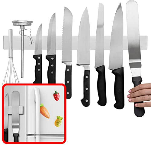 Modern Innovations 18 Inch Magnetic Knife Holder for Refrigerator, Magnetic Knife Holders for Fridge or Kitchen Wall No Drilling, Magnet Strips for Knives & Metal Utensils, Tool Rack, Stainless Steel