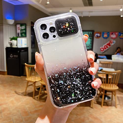 FOURTOC Protection de La Caméra Étui pour Iphone 11 12 13 Pro Max avec Ultra Mince Coulisse Cache Objectif, Glitter Housse Arrière Anti-Rayures Antidérapant,Noir,12 Pro