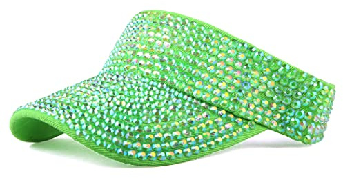 Gudessly Sonnenblende mit glänzenden Strasssteinen, verstellbar, für Damen und Herren, grün, 7-7 5/8