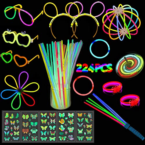 Panngu Knicklichter Party Set, Leuchtstäbe Deko mit Leucht Kindertattoos, Glow Sticks Neon Halloween Partyzubehör für Weihnachten, Silvester Show