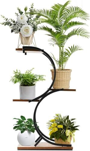 CHPHI 4 Etagen Pflanzenständer für Innenbereich, platzsparendes Blumentopfregal aus Schmiedemetall, gestuftes Design, ideal für Wohnzimmer, Terrasse, Balkon. Perfekt für Pflanzgefäße und Blumentöpfe