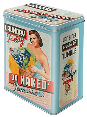 Nostalgic-Art Retro storage tin L, 3 l, Laundry Today or Naked Tomorrow – Gift idea for nostalgia fans, large tin box, vintage design