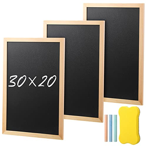 Tenare 3 Stück A4 Kreidetafel mit Holzrahmen zum Beschriften mit 1 Schwamm und 3 Farbige Kreide Set für Kinder Malen Aufgabe Klassenzimmer Wand Memo Hochzeit