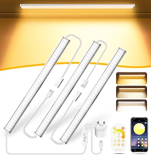Daymeet Under Cabinet Kitchen Lights, 30CM Ultra Thin Dimmable Cupboard Lights, Multi-Color Super Bright LED Lights Bar Under Counter Light Indoor for Kitchen, Shelf, Closet, Desk (3 Pack)