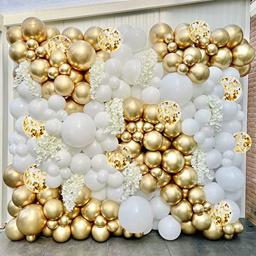 Platin Ballon Weißgold Luftballon Girlande,178 Stück luftballons weiß und Luftballons Gold, Weißgold Ballonbogen für Boho Hochzeitsdeko, Geburtstagsdeko, Mädchen Taufe, Babyparty, Verlobung Deko.