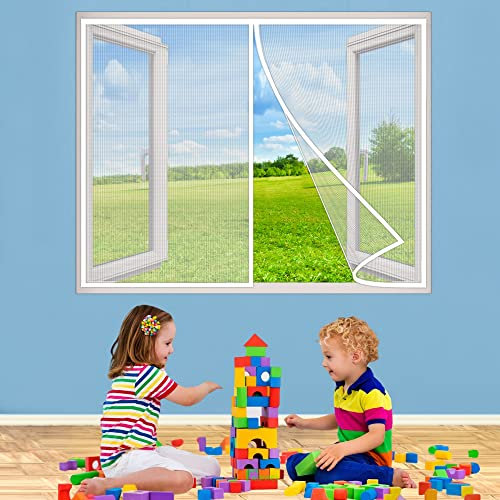Zanzariera Finestra Magnetica, 140x95 cm Zanzariere Scorrevoli Rete Anti Insetti Magnetica Anti Zanzare per Finestra Ingresso del Balcone, Bianca P