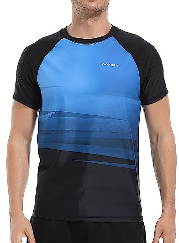 VAYAGER Maillot de bain pour homme Rashguard UPF 50+ T-shirt à séchage rapide Coupe ample Chemise de surf et activités nautiques, Bleu marine/noir., 5X-Large