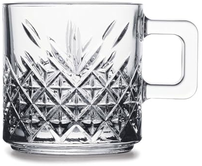 Pasabahce Timeless 55452 Becher mit Quarzgriff Teeglas Set 2 Teilig, Spülmaschinengeeignet Teegläser mit Henkel, 195 ml, Glas, Farbe transparent