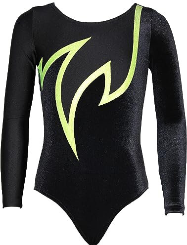 Turnanzug Java Spezial Samt o. Lycra langarm Gymnastikanzug Turnbody langärmlich, Größe:116, Farbe:Samt Schwarz - Gelb