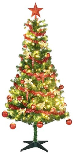 HOMCOM Árbol de Navidad Artificial 180 cm con 150 Luces LED con 8 Modos de Iluminación Árbol de Navideño de 480 Ramas con 100 Decoraciones Soporte de Acero Ø86x180 cm Verde