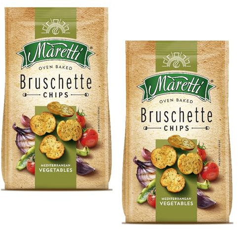 Maretti Bruschette Chips 70g | Italian Bagel Crisp Chips | 2 in 1 Snack | Freshly Oven-Baked Crispy Vegetarian Bites | GMO Free | Party Snacks Thin Bagels (Mixed Vegetables, 2 Pack)