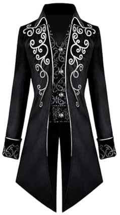 FJKVKDT Veste médiévale steampunk pour homme avec queue-de-more, victorien, Renaissance, gothique, rétro, Halloween, cosplay, costume de gentleman pour adulte, Noir , L