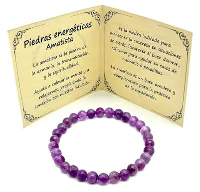 arana's - Pulsera amatista piedra natural semipreciosa - Hilo elastico con cuentas de bolas - Cristales curativos y piedras energeticas para mujer y hombre - Sanacion curacion (Amatista)