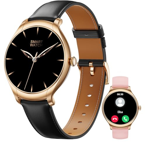 BOALZETD Montre Connectée Femme avec Appel Bluetooth, 1,39 Smartwatch avec Fréquence Cardiaque/SpO2/Sommeil/Fonction Féminine, 100+ Modes Sportifs Montre Podometre pour Android iOS (Or Noir)