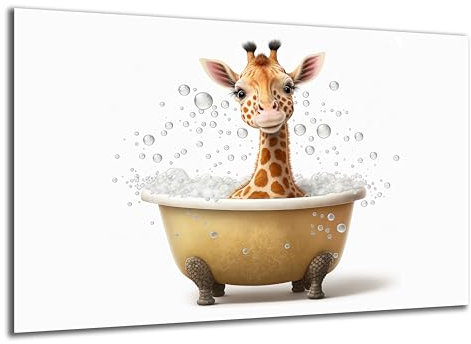 DARO Design - Toiletten-Bild auf 6mm HDF 70x50 cm Baby Giraffe in der Badewanne - Wand-Deko Bilder Lustiges Geschenk
