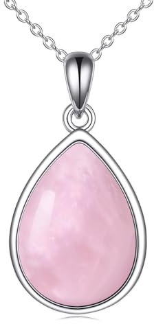 POPLYKE Sterling Silver Rose Quartz Teardrop Necklace for Women - Jewelry Gift for Girls