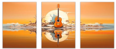 veces Musik Wand Kunstdruck Abstraktes Leinwand Bilder, Abstrakte Sunset-Gitarre Wandbild Kunstdruck Wanddeko Wanddekoration Deko Kunst Modern Textur für Büro - 50x70cmx3 Ungerahmt