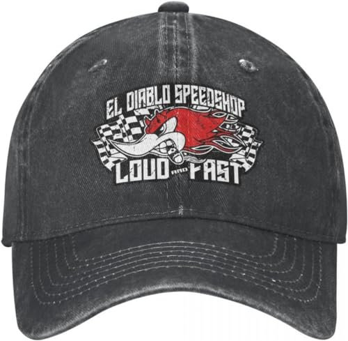 TeysHa Baseballkappe Snapback Sonnenhut EL Diablo Speedshop Loud and Fast Baseball Caps Mr.Horsepower Distressed Denim Hats Cap Vintage Outdoor Sommer Snapback Cap Geschenk